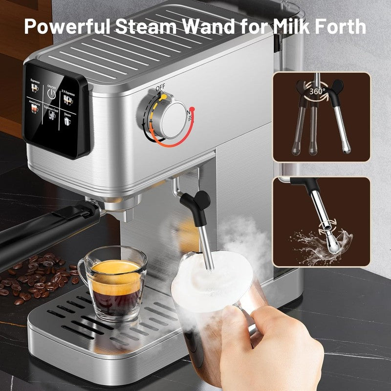 20 Bar Espresso Machine Stainless Steel with Milk Frother Touch Screen5