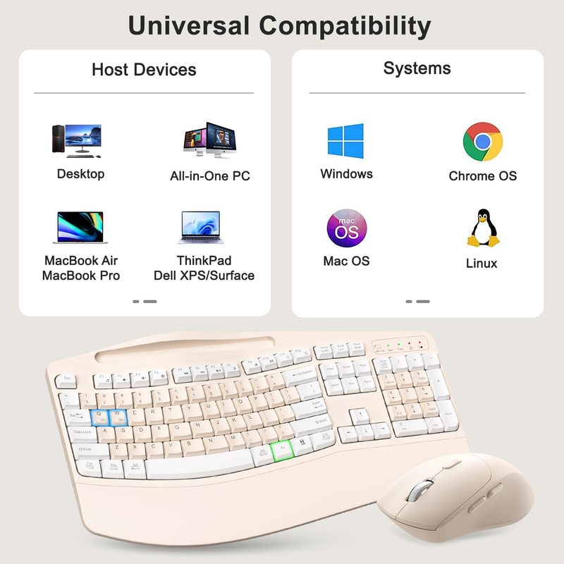 Wireless Keyboard Mouse Set Wrist Rest Silent 6 Button Mouse Milk Tea7