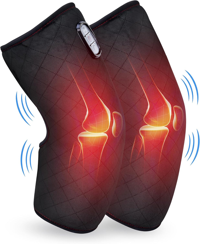 Heated Knee Massager w/ Vibration Heat Pain Relief Knee Pad Pair8