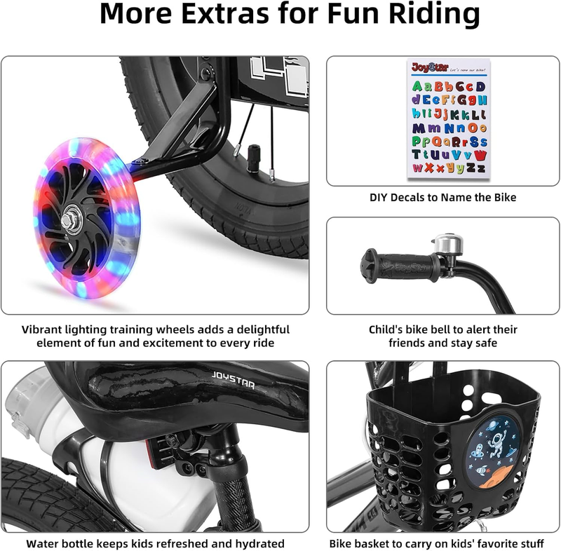 Kids Bike 12-20 Inch Light Up Training Wheels Boys Girls Ages 3-12 Multi3