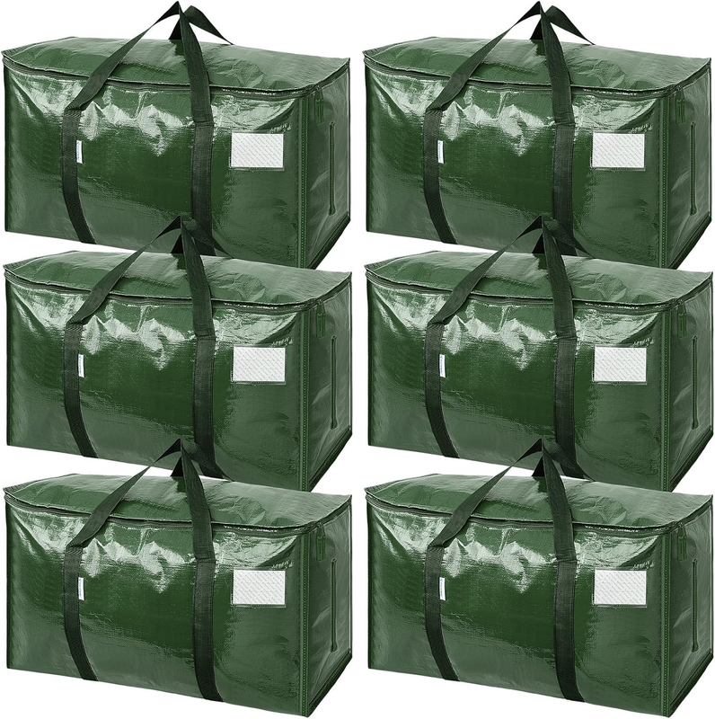 6 Pack Extra Large Heavy Duty Moving Bags Zipper Storage Totes Olive11