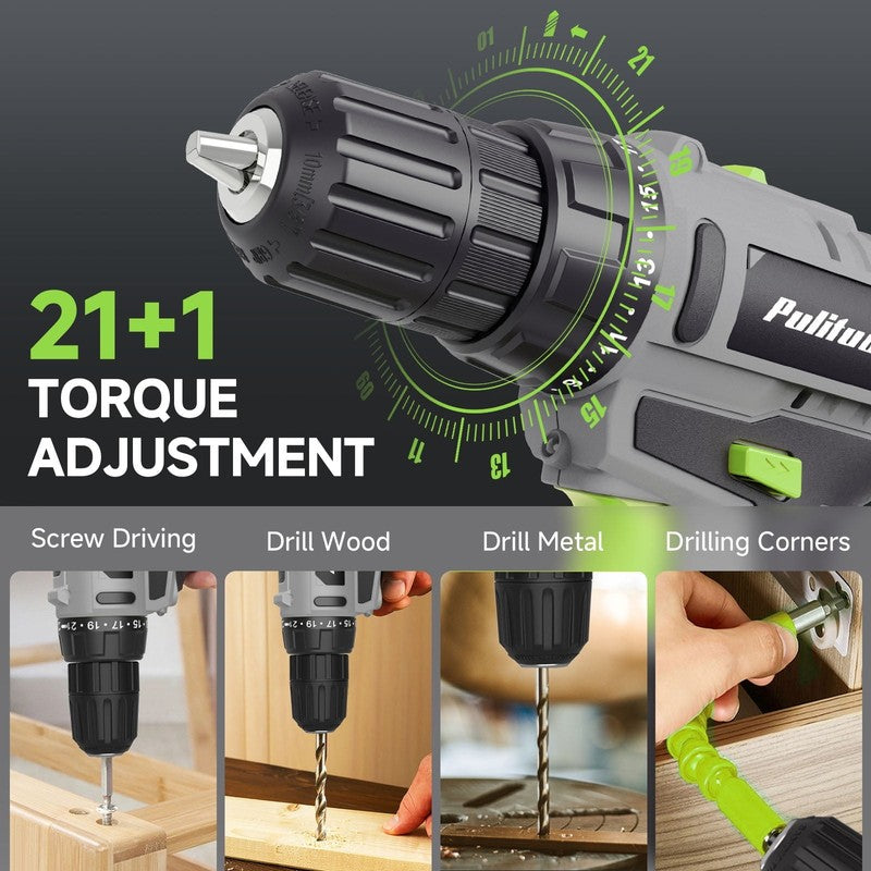 20V Cordless Drill Driver Kit 238Pc Home Tool Set 2 Batteries 21+1 Torque Green2