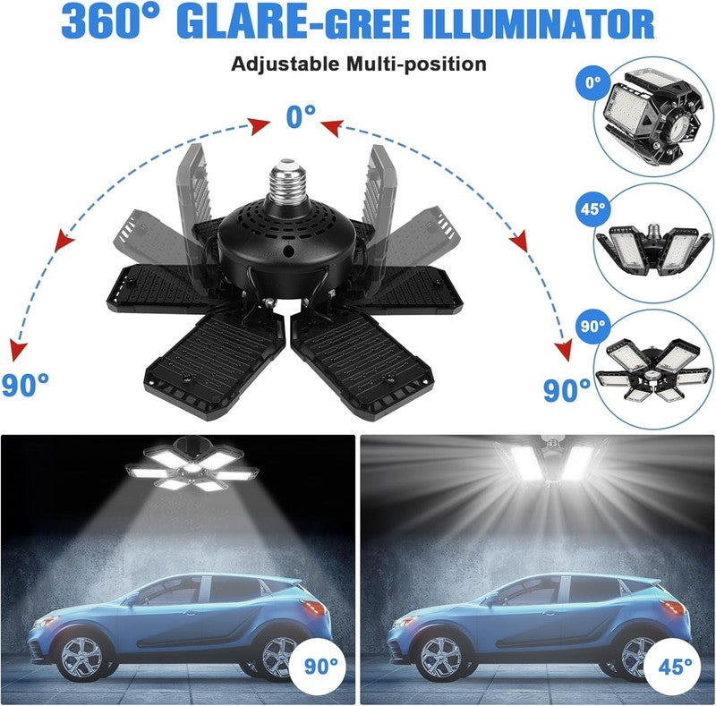 Deformable LED Garage Lights 2 Pack, 180W 18000LM, E26/E27, 6500K1