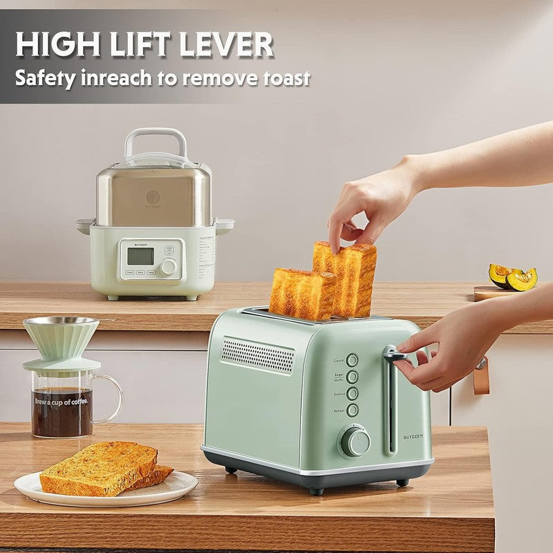 Retro 2 Slice Toaster Extra Wide Slots Stainless Steel 7 Shade Muffin Green5
