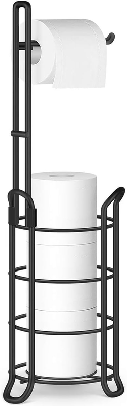 Free Standing Toilet Paper Holder with Storage for 3 Spare Rolls   Black7