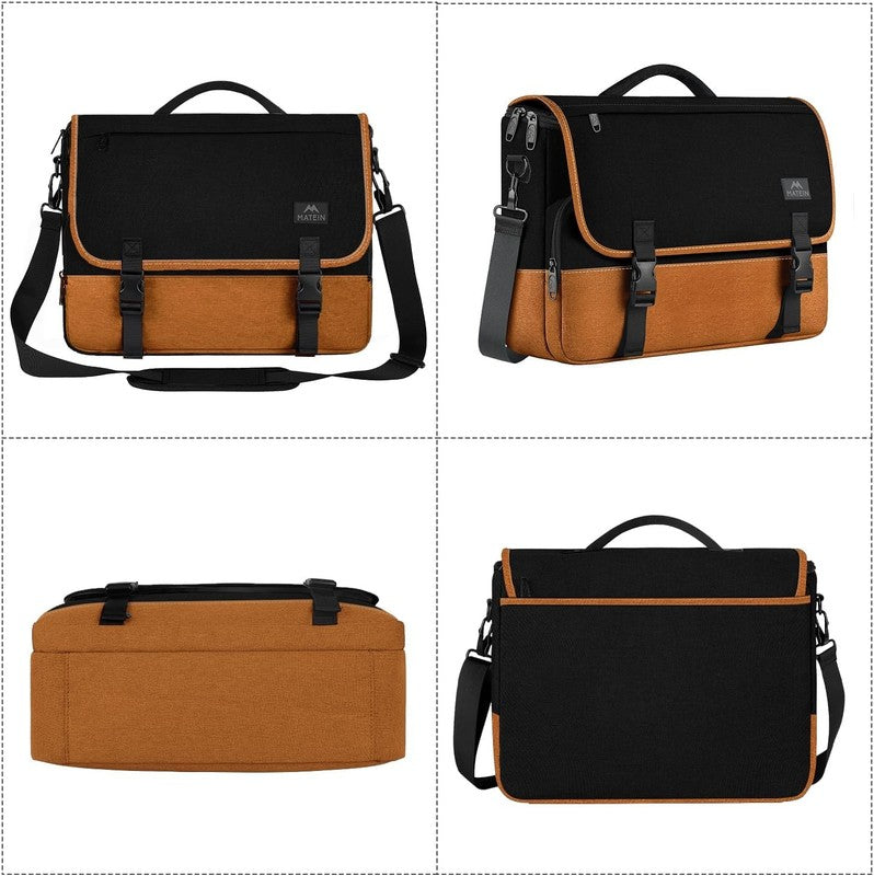 15.6 Inch Messenger Bag Laptop Briefcase Water Resistant Satchel Black Brown6