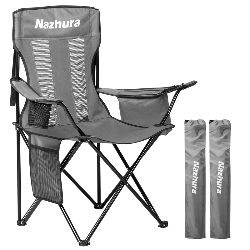 2 Pack Folding Camping Chair with Cooler Pouch, Mesh Backrest and Cup Holder Poc10