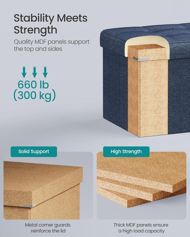 43'' Folding Storage Ottoman Bench Foot Rest Bedroom Living Room Blue3