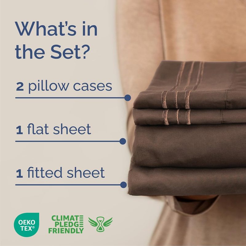 Queen 4 Piece Sheet Set Cooling Hotel Luxury Deep Pocket Brown1