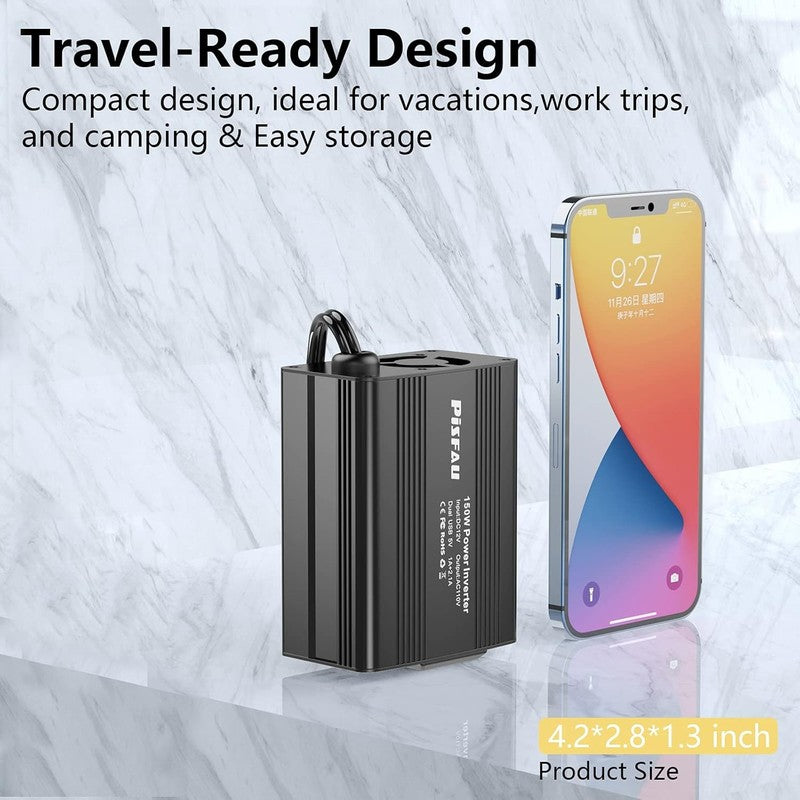 150W Power Inverter 12V DC to 110V AC with Dual USB Car Charger for Laptop2