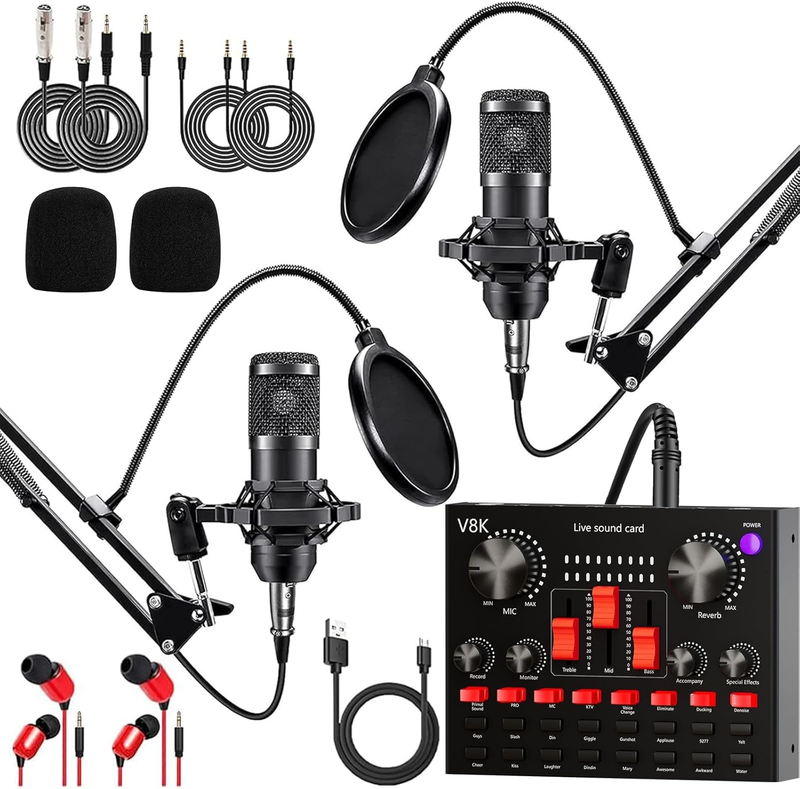 Podcast Bundle for 2 BM 800 Mic Audio Interface DJ Mixer Live Streaming Kit10