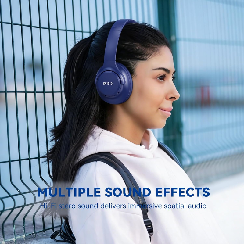 Bluetooth Over Ear Headphones 65H Playtime Wireless Headset Mic Bass5