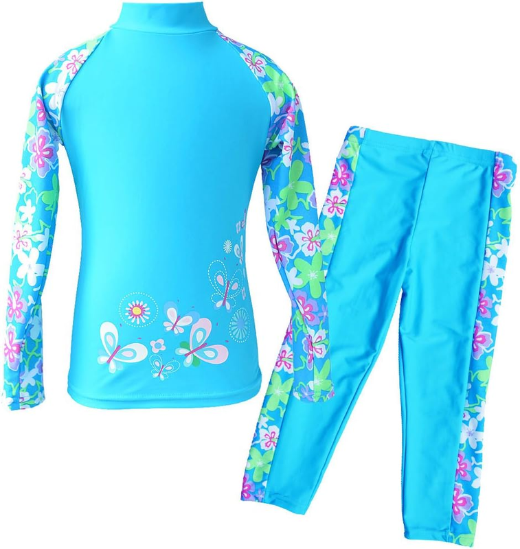 Girls Swim Set 2 Piece Long Sleeve Pants UPF50+ Beach Swimwear 3-129