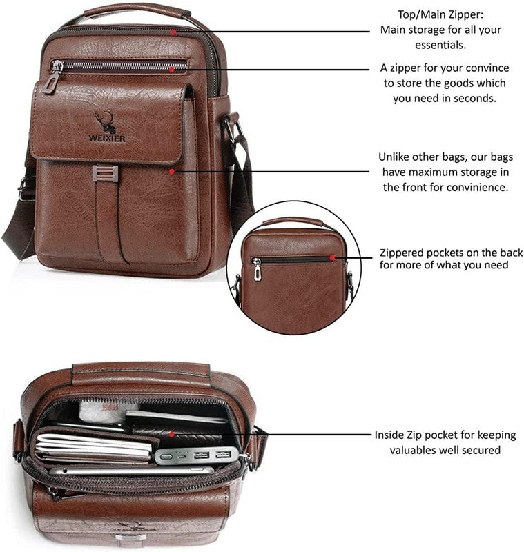Vintage Leather Messenger Bag Crossbody Shoulder Bag Zipper Buckle Tote Bag4