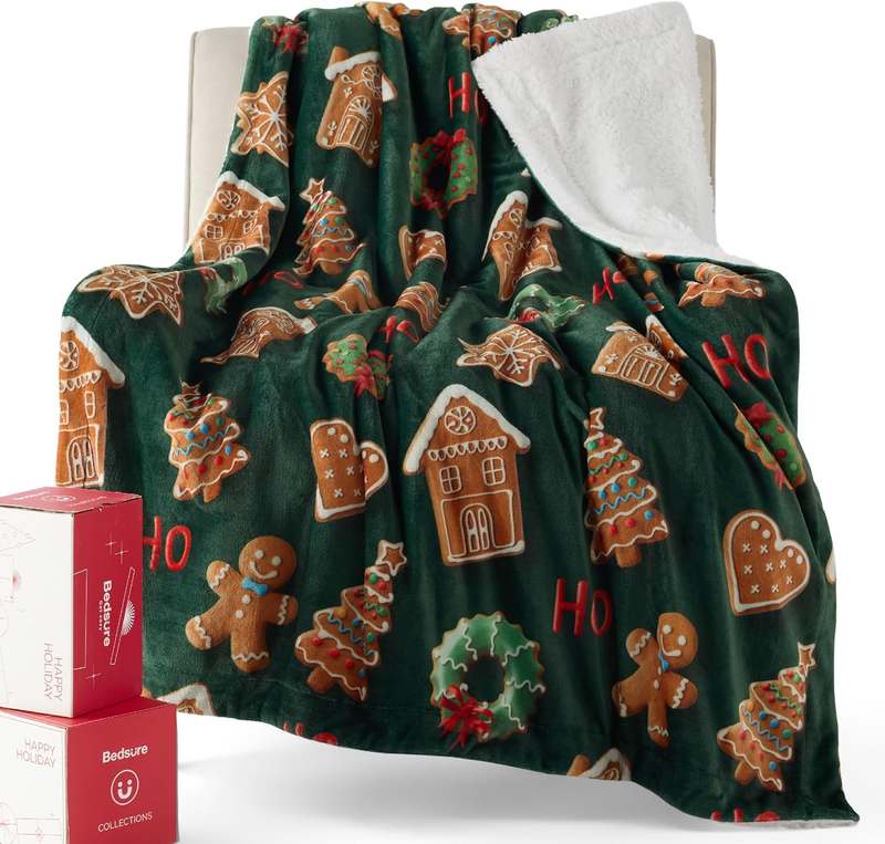 Christmas Throw Blanket Soft Sherpa 3D Gingerbread Couch Sofa Bed 50"x60" 7