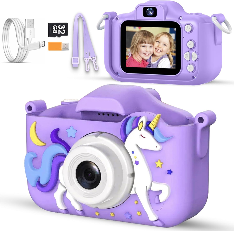Unicorn Kids Camera 1080P HD Selfie Toy Camera for Girls 3 12 w/ 32GB SD0