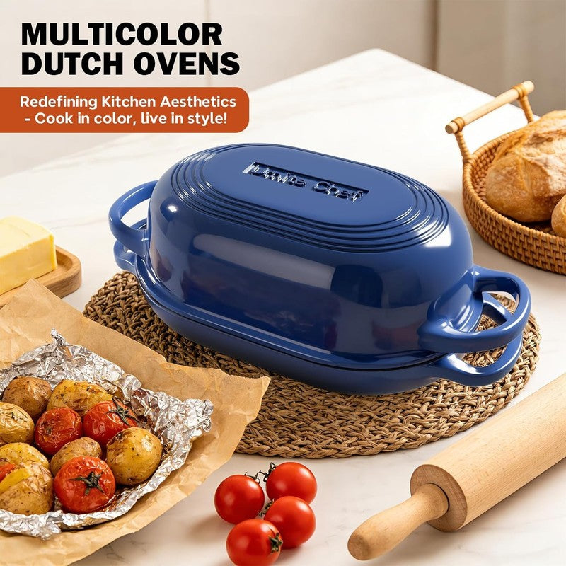 5QT Cast Iron Dutch Oven Bread Kit w/ Banneton Lame Blue3