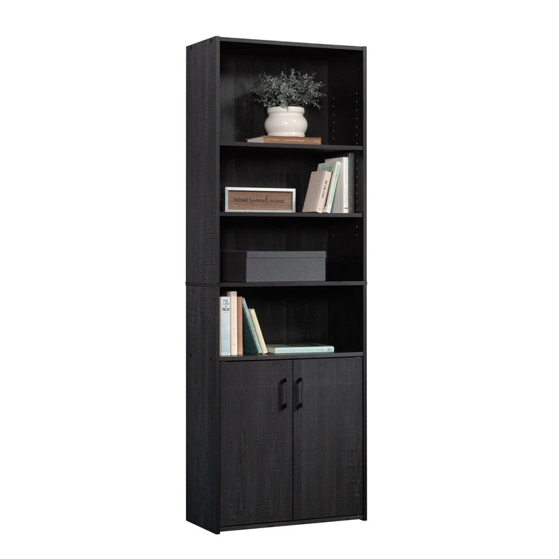 Traditional 5 Shelf Bookcase with Doors, Black Finish8