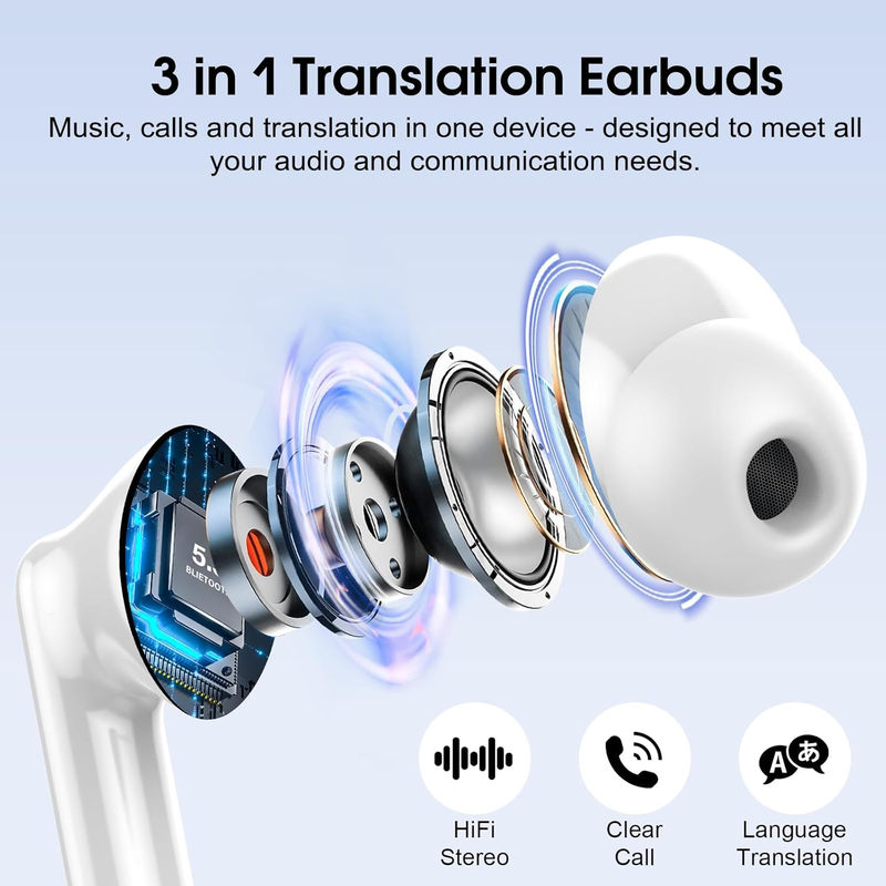 AI Translation Earbuds 164 Languages Bluetooth 5.3 Real Time Gray3