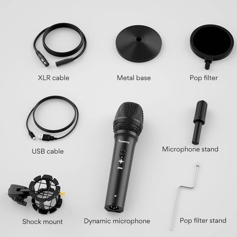 USB XLR Dynamic Podcast Microphone Kit w/ Volume Control Pop Filter HD300T8