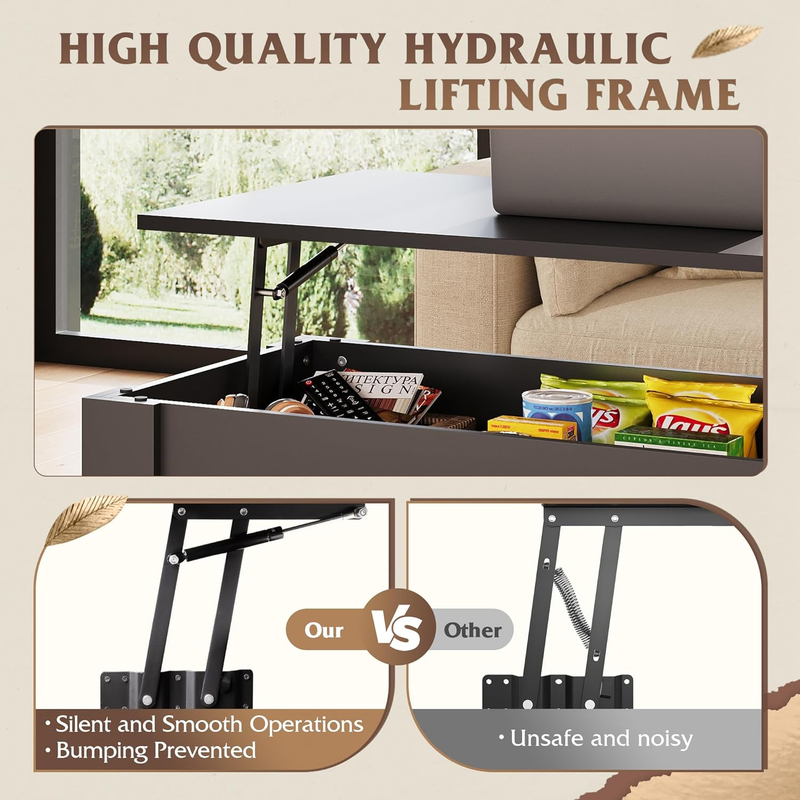 39" Lift Top Coffee Table w/ Hidden Compartment Storage Shelf Black4