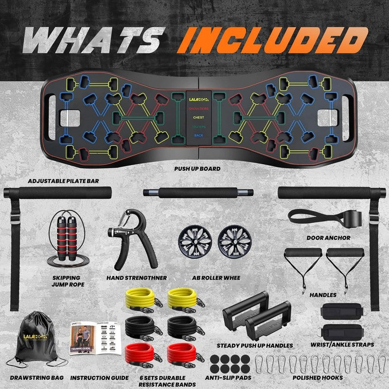 36-in-1 Push Up Board w/ Ab Roller & Resistance Bands Foldable Home Gym4