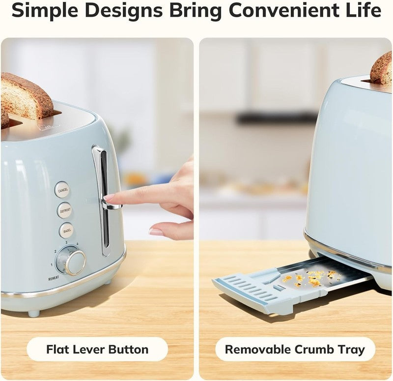 Retro 2 Slice Toaster Blue - Wide Slot, 6 Shade, Bagel, Defrost, Crumb Tray4