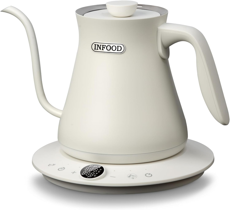Gooseneck Electric Kettle 0.8L 1200W Stainless Steel White Temp Control Auto Off0