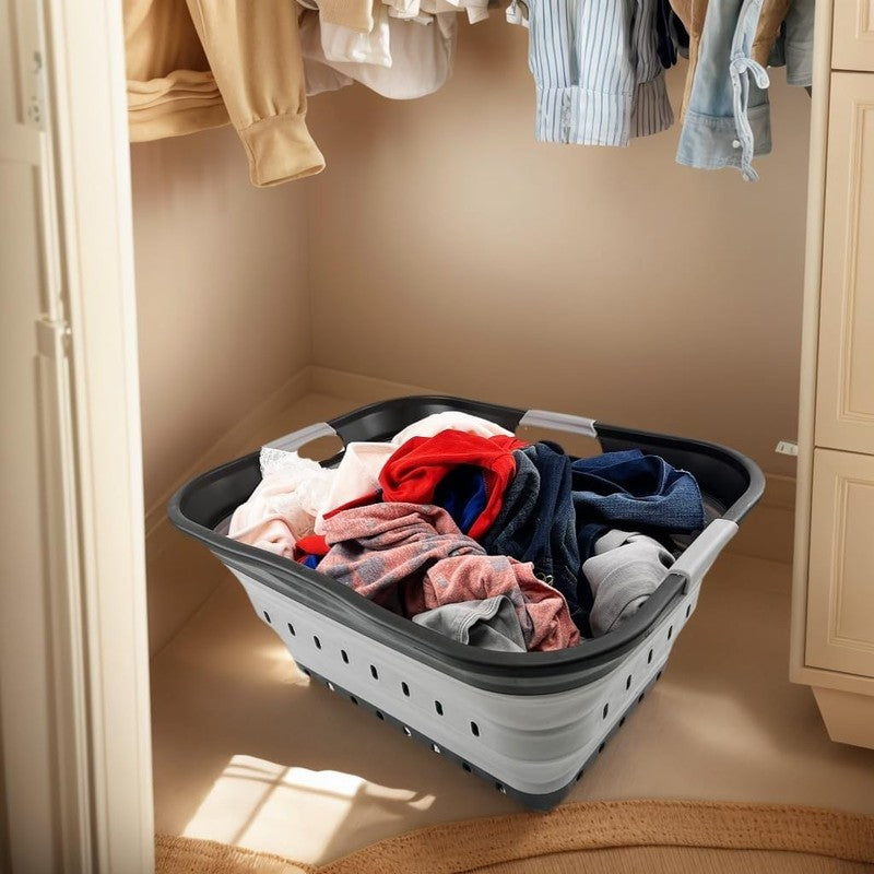 42L Collapsible Plastic Laundry Basket Foldable Portable Space-Saving Hamper2