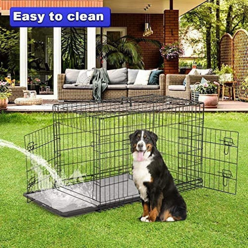 24" Foldable Metal Dog Crate Small Dogs Double Door Divider Black Tray3