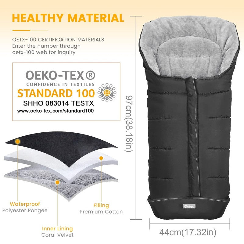 Universal Stroller Bunting Bag, Warm Waterproof Toddler Footmuff, Black L5