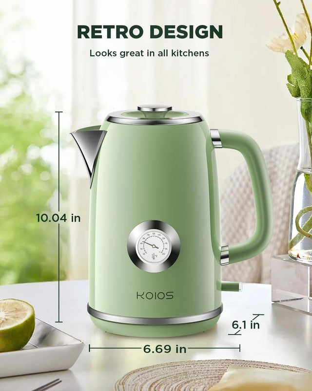 Electric Kettle 1.8L 1500W Stainless Steel Retro w/ Temp Gauge LED Auto Shut Off6