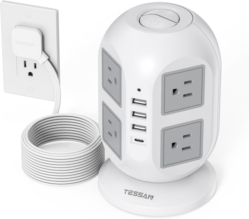 Tower Surge Protector Power Strip 10 Ft, Long Flat Extension Cord with Multiple 9