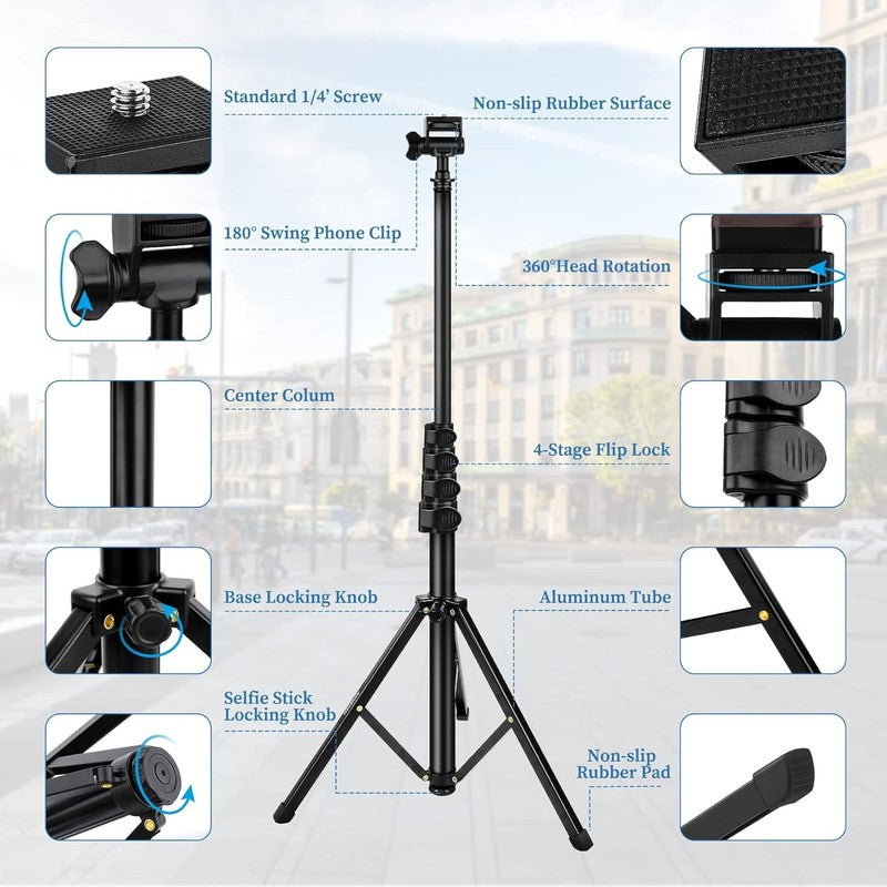 70'' Phone Tripod Selfie Stick w Remote, Aluminum Stand Phone Samsung GoPro7