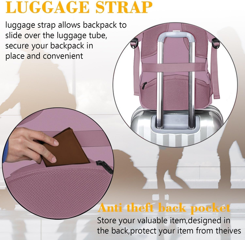 Personal Item Backpack 18x14x8 Underseat Laptop Bag 15.6" Purple4