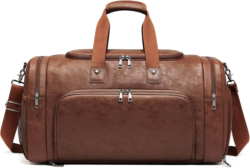 Leather Travel Duffle Bag Weekender Waterproof Shoe Compartment Gym Bag7