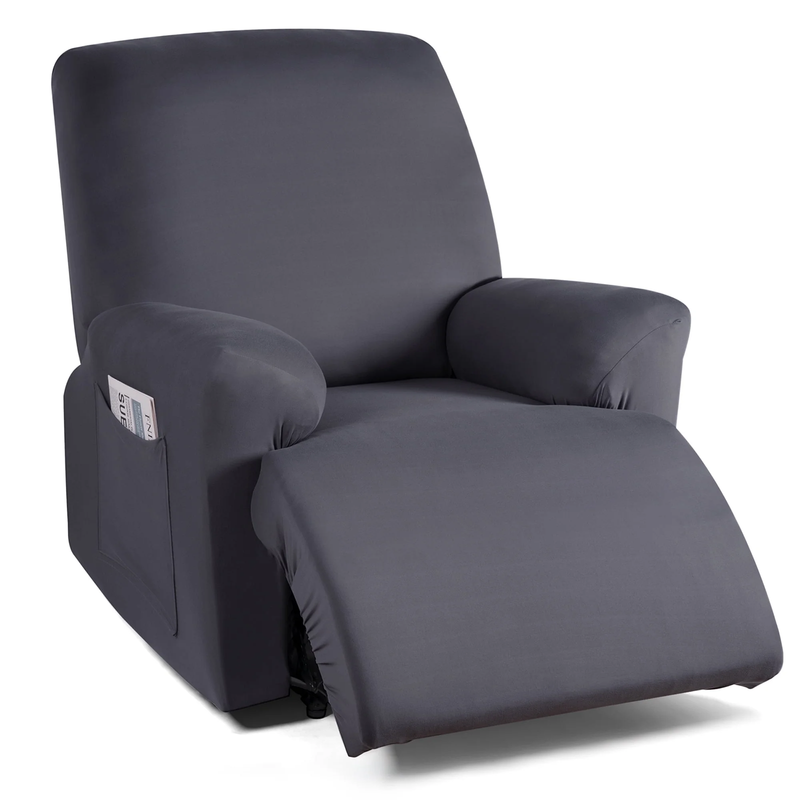 3-Piece Dark Gray Recliner Slipcover Stretch Chair Cover with Pockets9