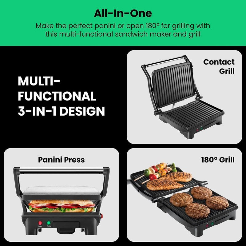 Panini Press Grill 4-Slice Nonstick Sandwich Maker Stainless Steel Black2