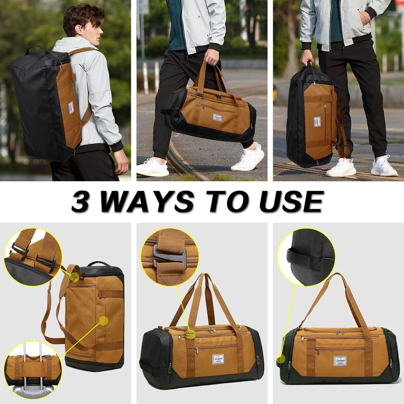 40L Travel Duffle Gym Bag Khaki Shoes Compartment Wet Pocket Weekender2