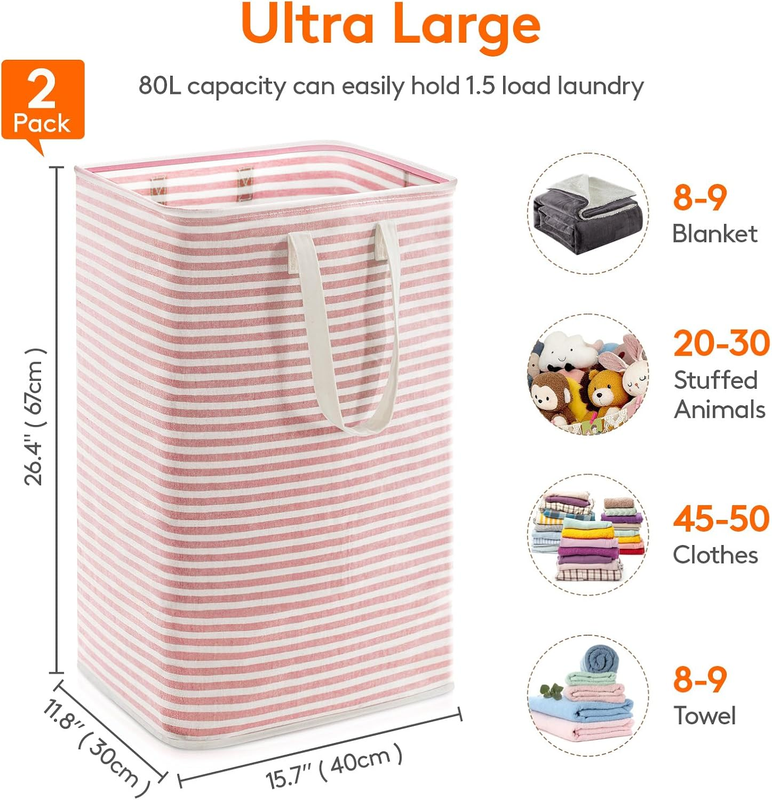 2 Pack 80L Laundry Basket Collapsible Clothes Waterproof Freestanding Reinforced3