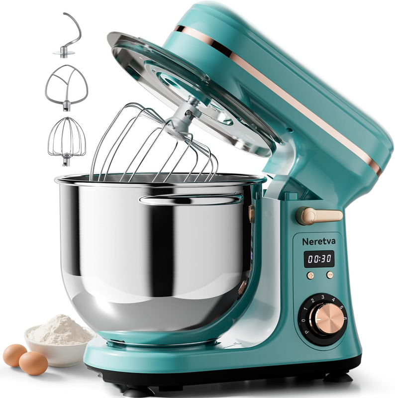 400W Stand Mixer 6.34QT 6+P Speed w/ Dough Hook Whisk Beater LED10