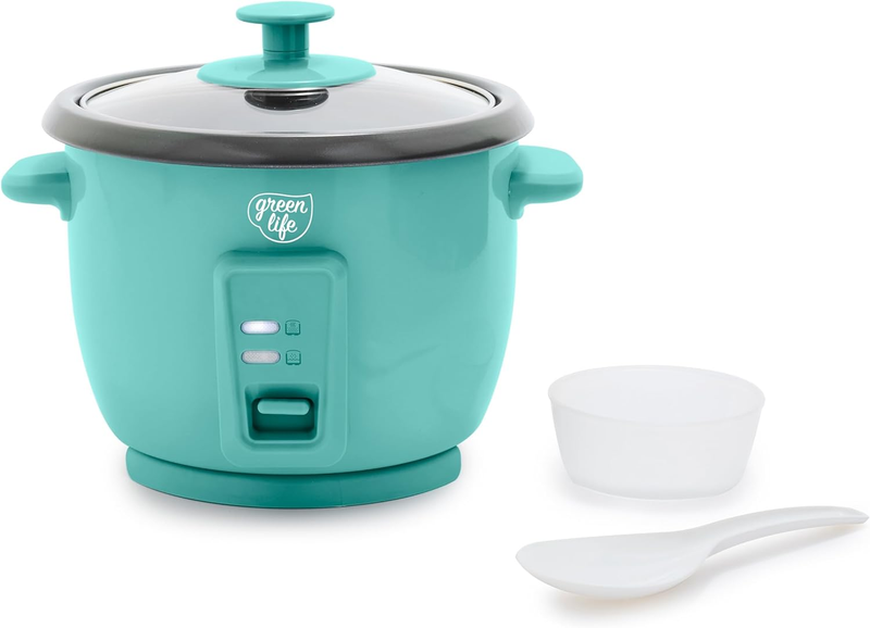 Rice Cooker 3-Cup PFAS-Free Ceramic Removable Pot Turquoise0