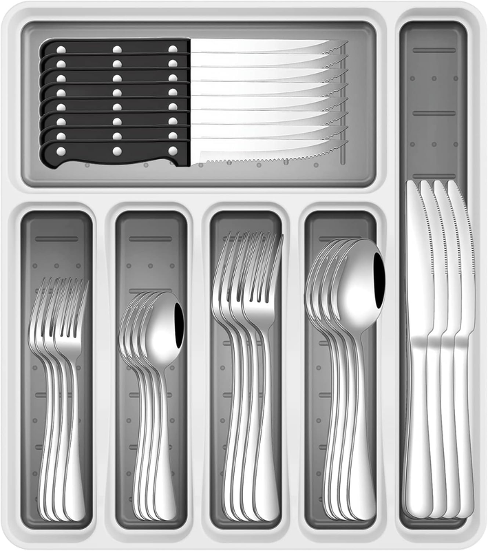 49Pc Stainless Steel Silverware Set for 8 w/ Organizer Steak Knives10