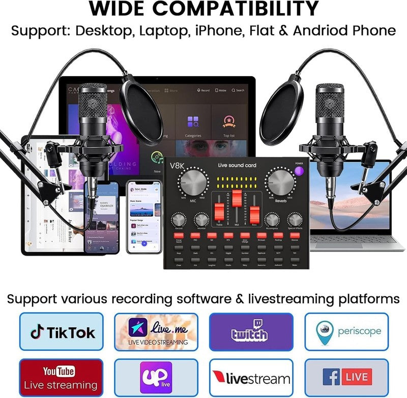 Podcast Bundle for 2 BM 800 Mic Audio Interface DJ Mixer Live Streaming Kit4