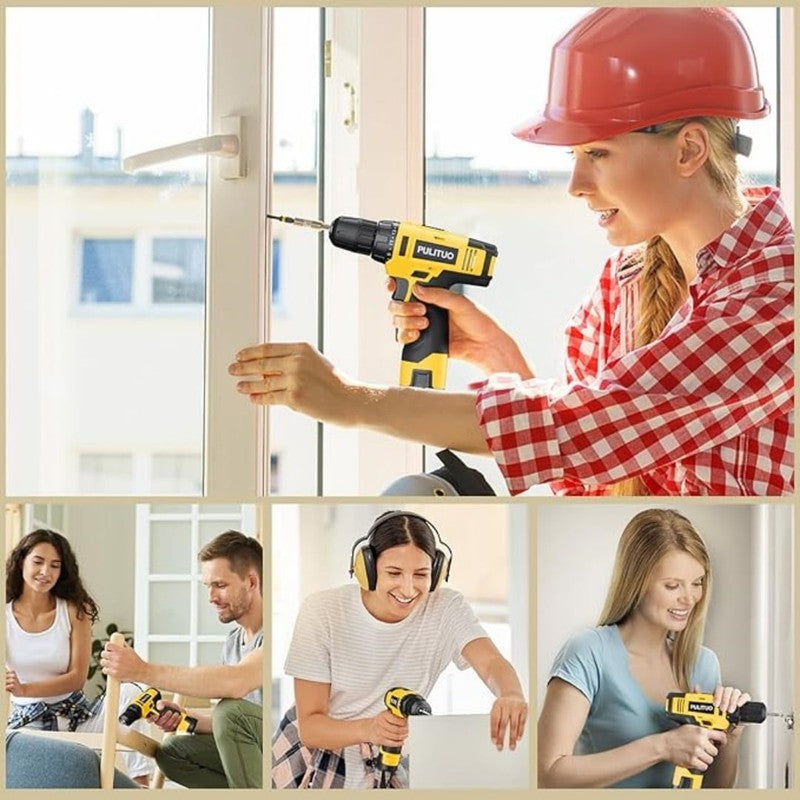 12V Cordless Power Drill Kit 21+1 Torque LED Battery Charger Compact Yellow4
