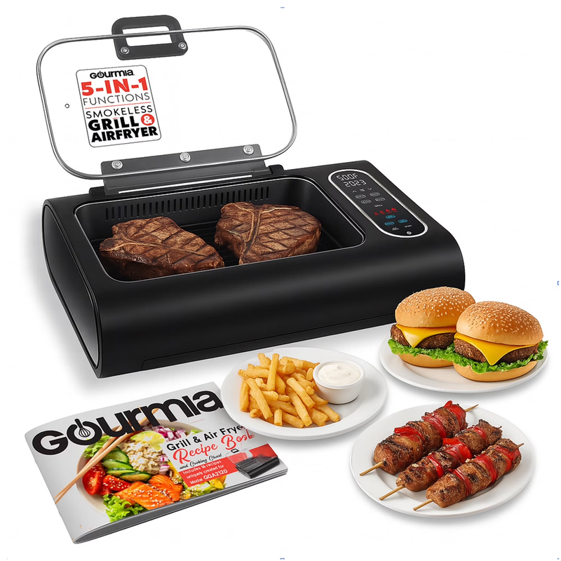 6 Qt Smokeless Indoor Grill & Air Fryer, 5 In 1 Foodstation, Black0