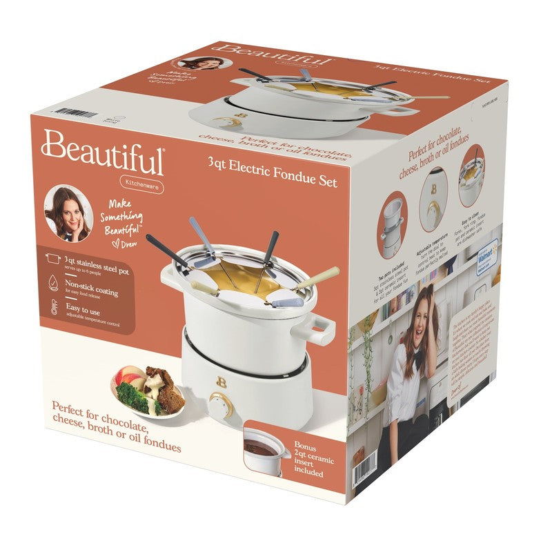 3 Qt Electric Fondue Set with Bonus 2 Qt Ceramic Pot, White Icing by Drew Barrym1