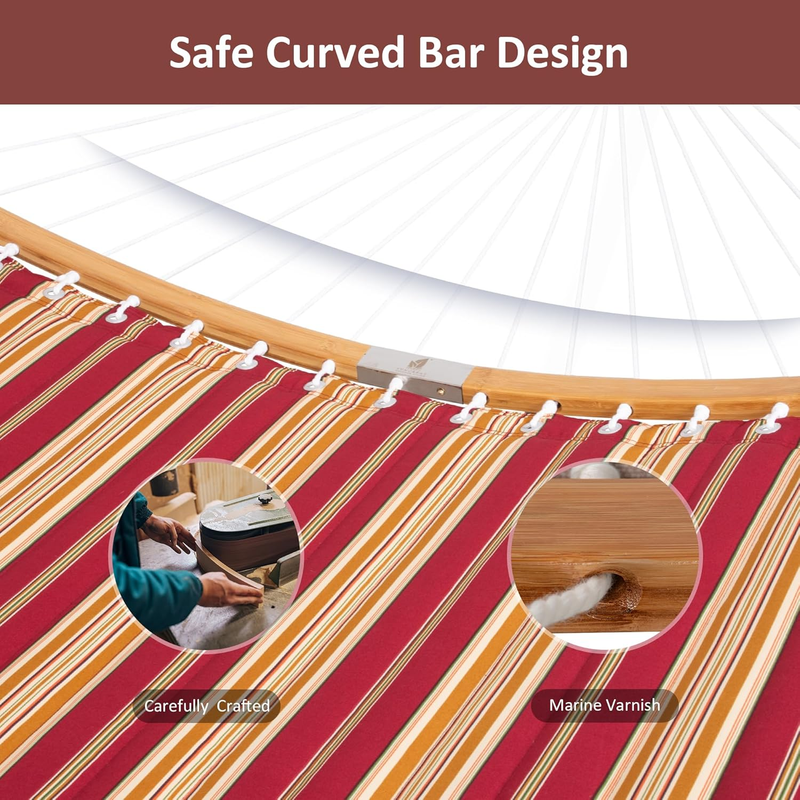 Portable Hammock w/ 12Ft Stand Double Curved Spreader Bar Red Stripes3