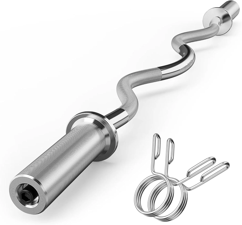 Rust Resistant Olympic EZ Curl Barbell Bar, Steel Silver, 15 Lb10