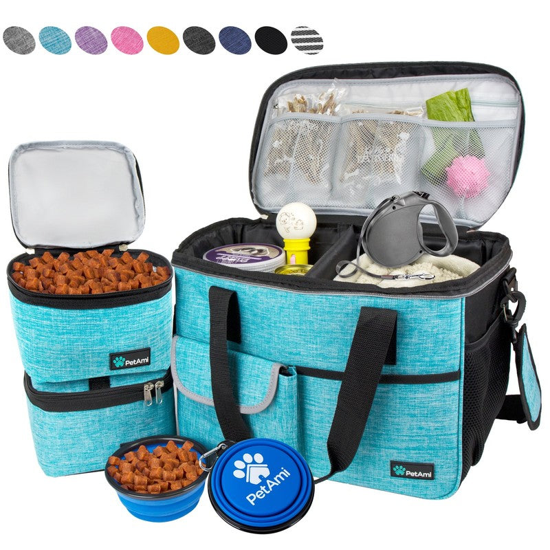 Dog Travel Bag with Food Container & Bowls  Pet Travel Supplies, Medium Sea Blue7